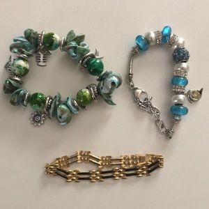 Costume jewelry bundle bracelets earrings broaches gold silver blue green